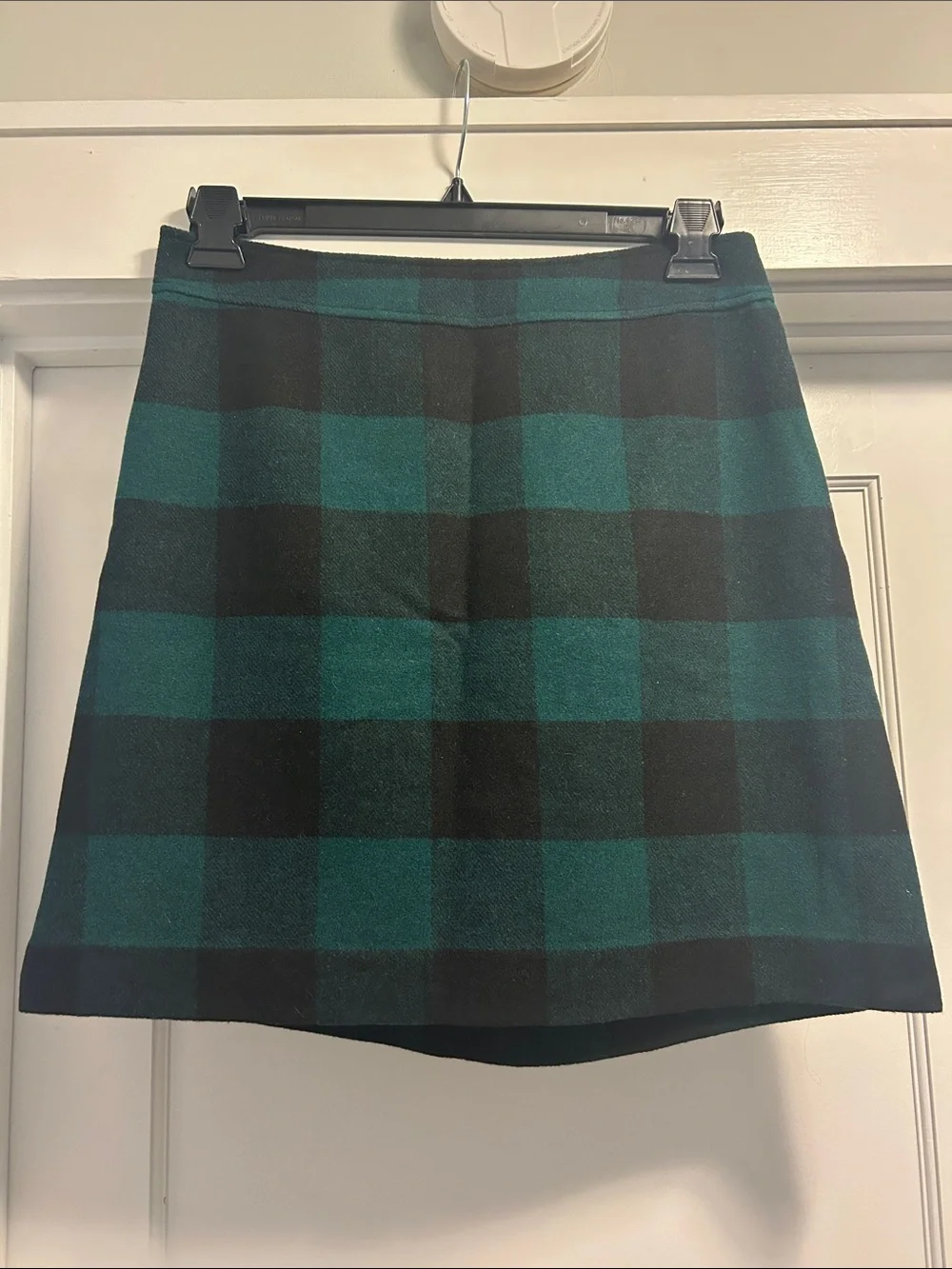 J. Crew Dark Green & Black Plaid A-Line Wool Mini Skirt - 10, NWOT